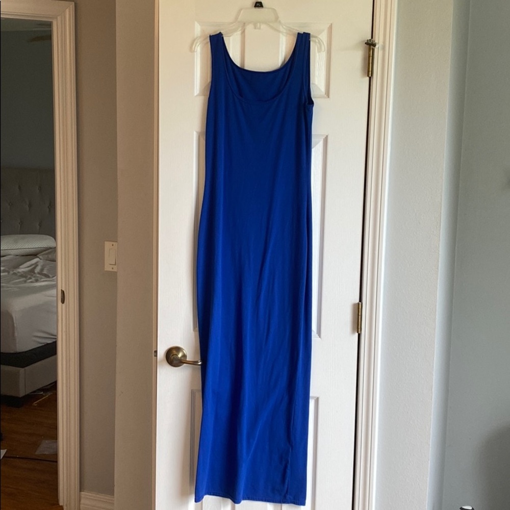 Form fitting blue maxi dress